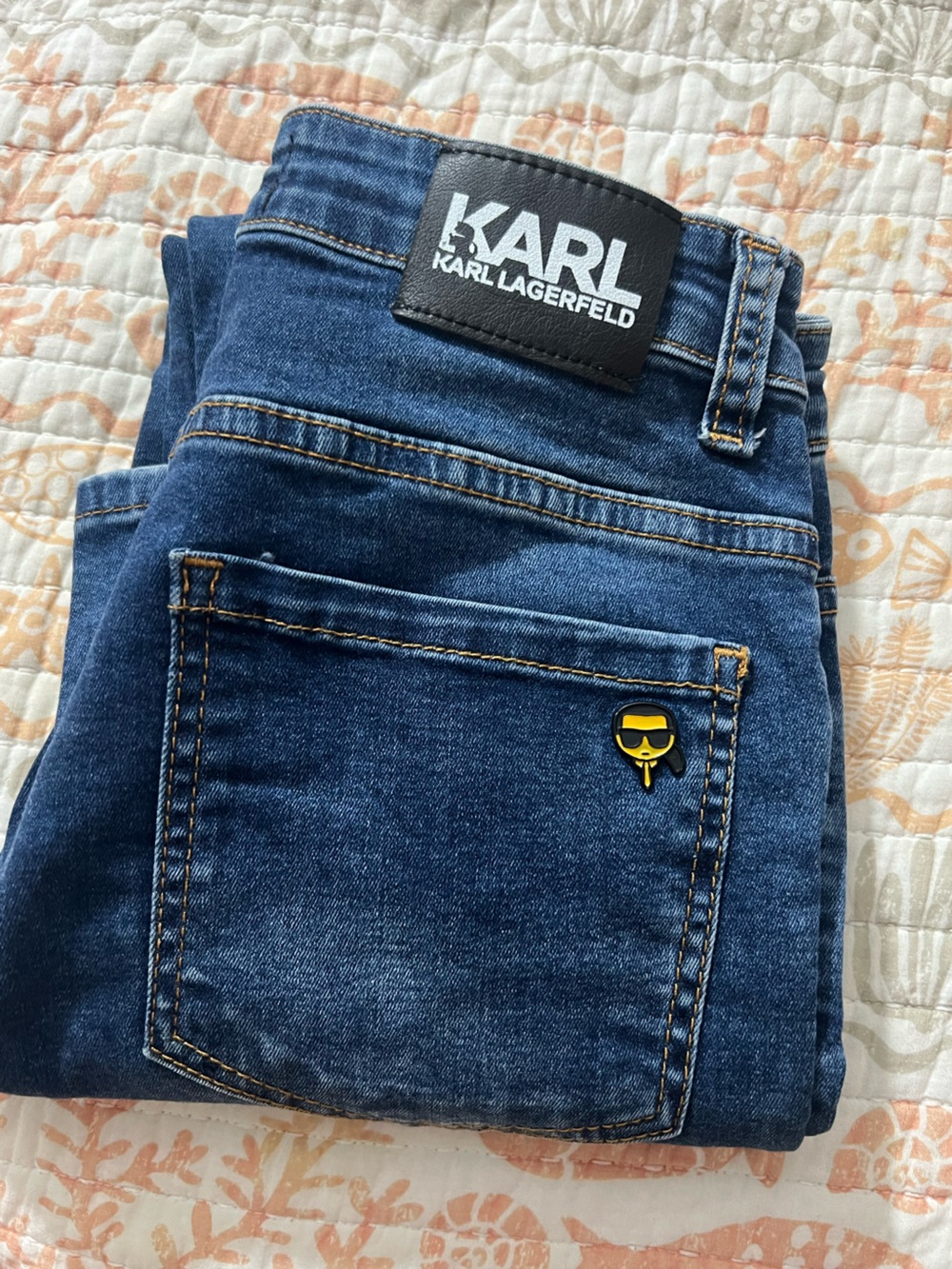 Karl Lagerfeld Men's Navy Blue Slim Jeans with Icon Pin
